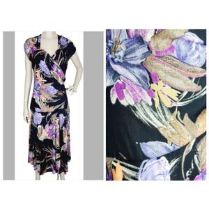 Vintage Romantic 80s Does 20s Floral Crepe Layered Gathered Flowy Maxi Dress